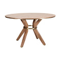 **Technische titel in het Nederlands: Moderne ronde eettafel met houten poten en messing details**