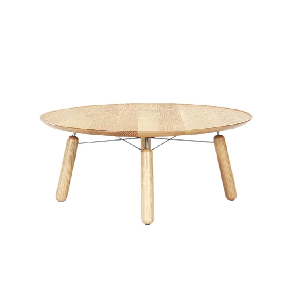 **Ronde Houten Salontafel met Metaalondersteuning**