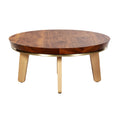 **Ronde houten salontafel met metalen rand**