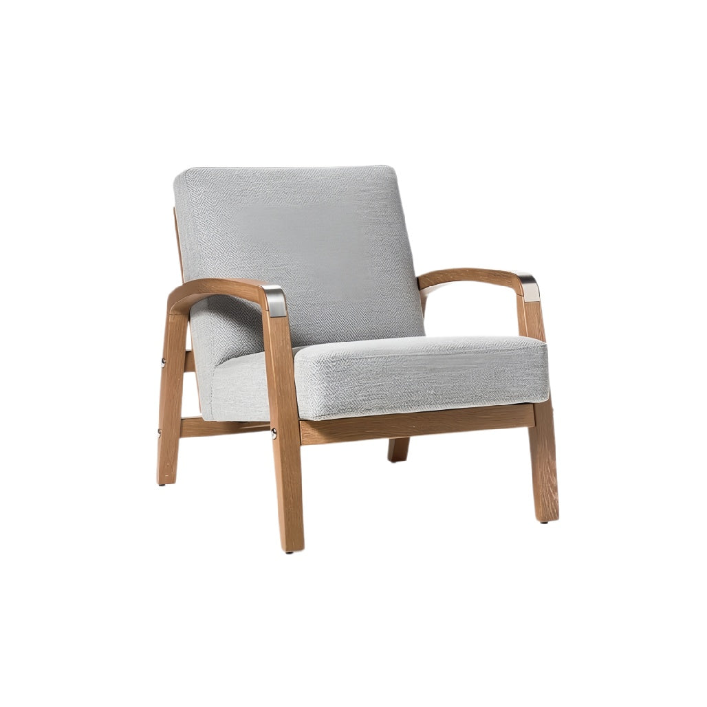 **Technische titel in het Nederlands**: Minimalistische grijze stoel met houten frame
