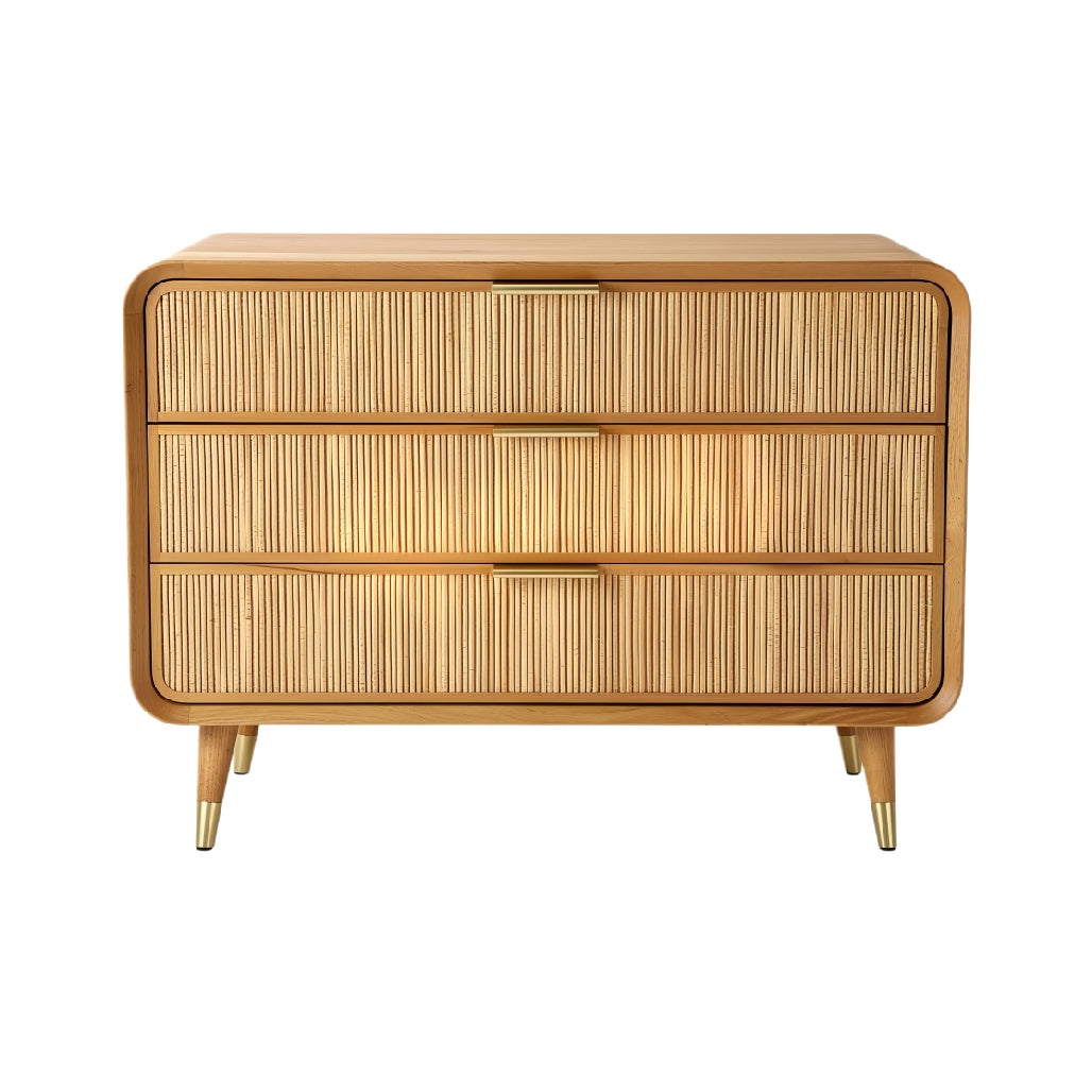 **Technische Titel in het Nederlands: Moderne houten kast met geweven kunststof panelen**